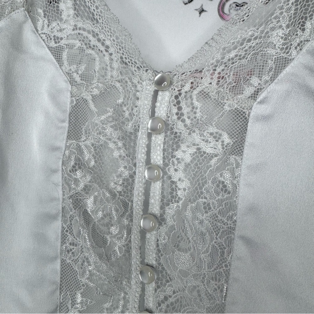 La vie en rose tank top camisole buttons shiny shimmer Lace Trim White Cami Top - Picture 5 of 12